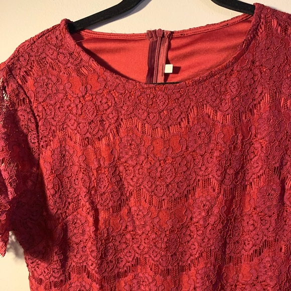 Red Lace Midi Dress - Picture 3 of 12